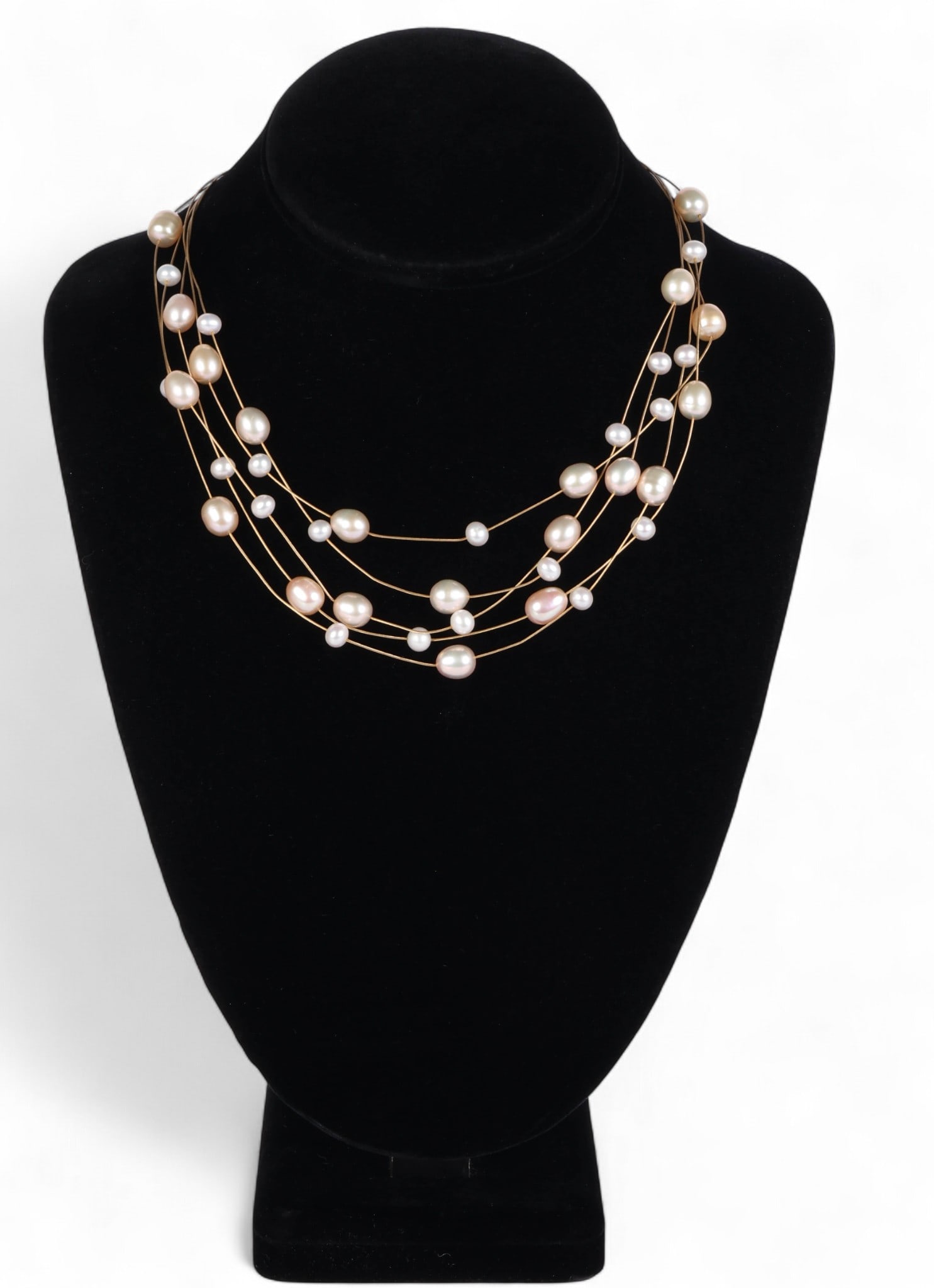 14k Gold Multi-Strand Layered Pearl Necklace 24.2g (1 of 9)