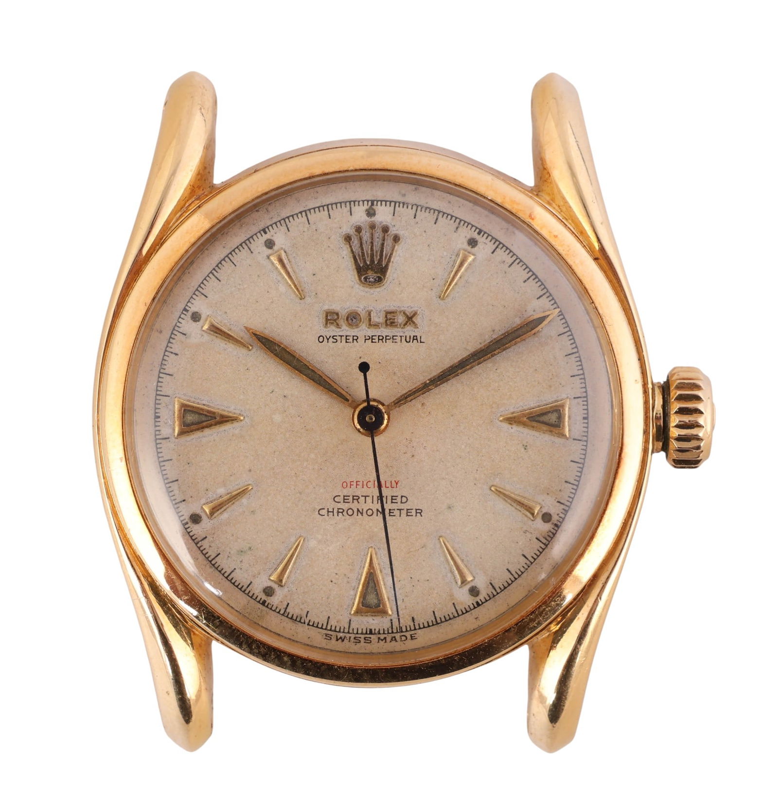 Rolex 14k Solid Gold Ref. 6090 Working Wristwatch: Rolex early Oyster Perpetual chronometer wristwatch crafted in solid 14K yellow gold, reference number 6090. The watch features a solid gold Oyster case with a screw-down back and signed Rolex crown.