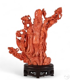 Chinese Salmon Branch Coral Wise Man Statue 367g.