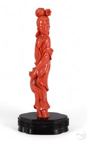 Chinese Salmon Branch Coral Guanyin Sculpture 99g.