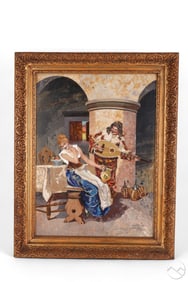 19C. Italian Pietra Dura Romantic Panel SIGNED