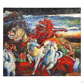 20C Mosaic Battle of Horses Italian Vatican School