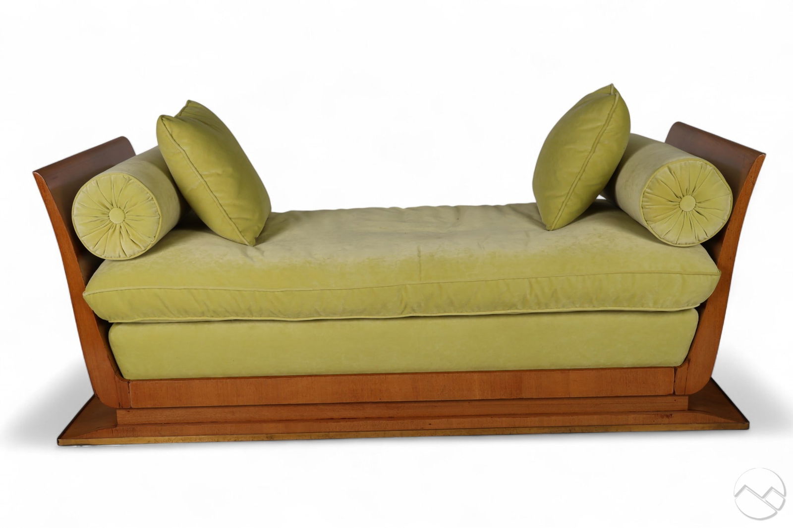 Art Deco Style Wood and Green Upholstered Day Bed (1 of 7)