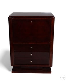 French Art Deco Burl Walnaut Drop Front Secretaire