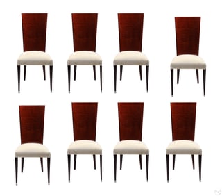 French Art Deco Burl Walnut Dining Chairs 8pc SET