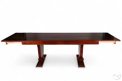 Art Deco Burl Walnut Tulip Harp Base Dining Table