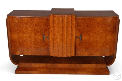 Art Deco Burl Walnut English Breakfront Sideboard