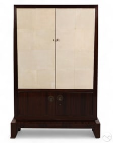 Art Deco Mixed Wood Parchment Cocktail Bar Cabinet