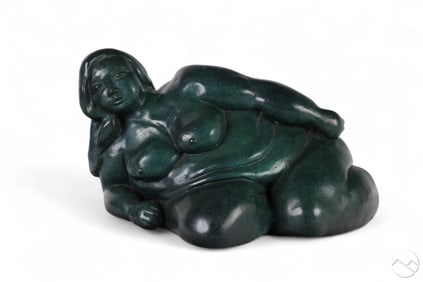 Bronze Voluminous Reclining Nude Sculpture SIGNED