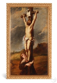 French School Christ on Cross Crucifixion Painting