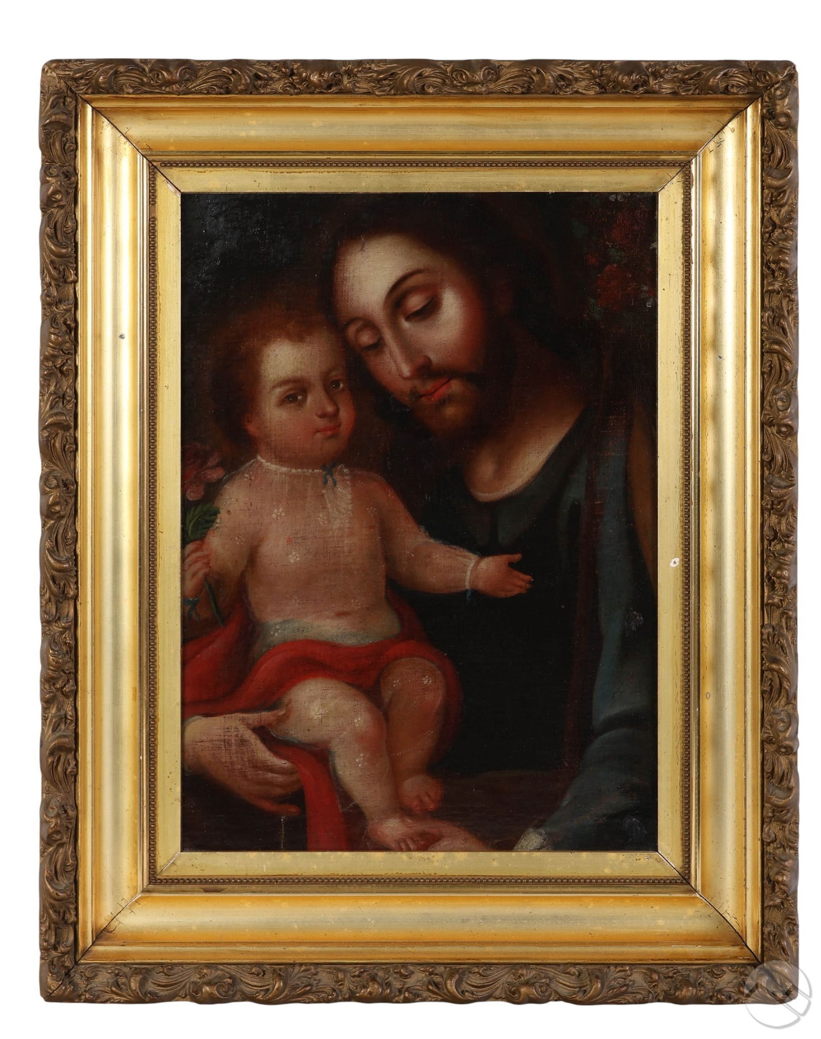 Antique Saint Joseph & Infant Christ Oil Painting (1 of 5)