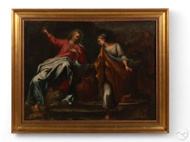 Antique Old Master Jesus And Samaritan Painting