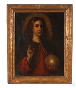 Antique Italian Salvator Mundi Portrait Painting
