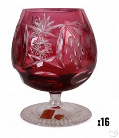 Nachtmann Traube Cranberry Brandy Goblets 16pc LOT