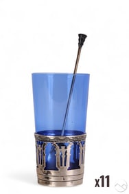 Meriden Sterling Cobalt Glass Tumblers w/ Stirrers