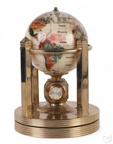 Gemstone Inlay Desk Globe Quartz Clock Thermometer