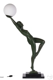 Art Deco Style Green Patinated Female Table Lamp