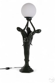 Art Deco Style Green Patinated Female Figural Lamp