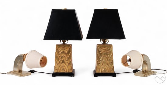 Art Deco Style Giltwood Relief Lamps & Sconces LOT