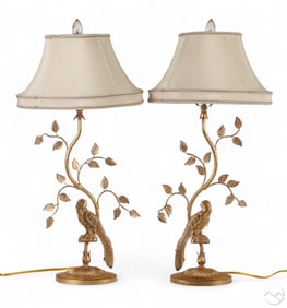 Pair Maison Bagues Style Crystal Gold Leaf Lamps