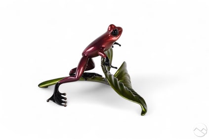 Tim FROGMAN Cotterill Bronze Frog & Leaf Sculpture