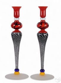 Loan Nemtoi b.1964 Studio Blown Glass Candlesticks