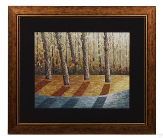 Man Wai-Wu 20C Impasto Row of Trees Oil Painting