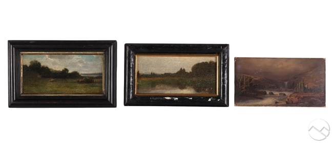 Pastoral Mountain River Antique Oil Paintings LOT