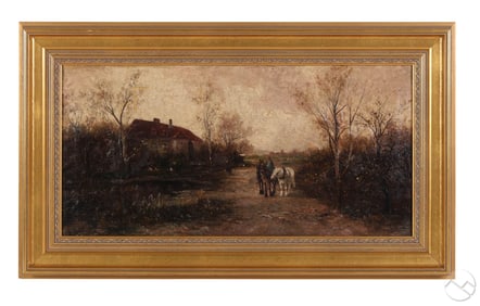 Countryside Landscape Antique Oil Painting SIGNED