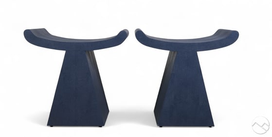 Pair of Blue Annika Faux Shagreen Egyptian Stools