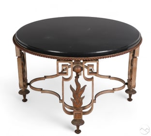 French Art Deco Style Wrought-Iron & Marble Table