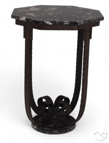 French Art Deco Style Iron and Marble Side Table