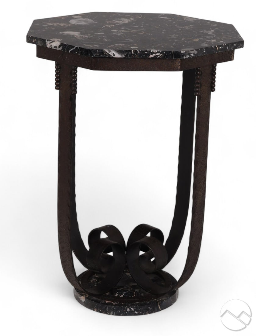 French Art Deco Style Iron and Marble Side Table (1 of 8)