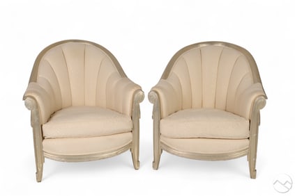 Art Deco Style Pair of Silver Wash Poltrona Chairs