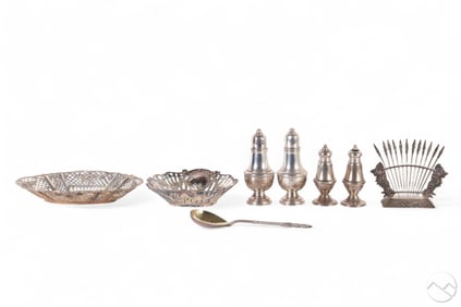 800 & 900 Grade Silver Bowls Spoon Salt Pepper LOT