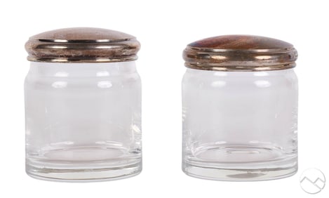 Pair Asprey Crystal Sterling Silver Lidded Jars