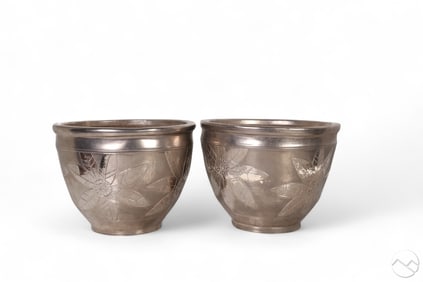 Pair of Silvered Ceramic Jardiniere Floor Vases