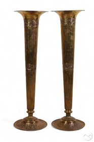 Pair of Neoclassical 48" Brass Trumpet Floor Vase