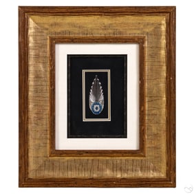 Erte "Plume" Silver Enameled & Gemstone Pin FRAMED