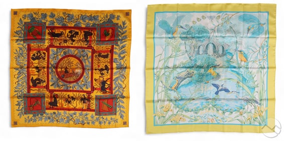 Hermes Toudouze & Eypin Design Silk Scarf 2pc LOT