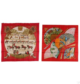 Hermes Abadie & Ledoux Designs Silk Scarf 2pc LOT
