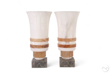 Art Deco Pair of Alabaster Marble Urn Form Lamps