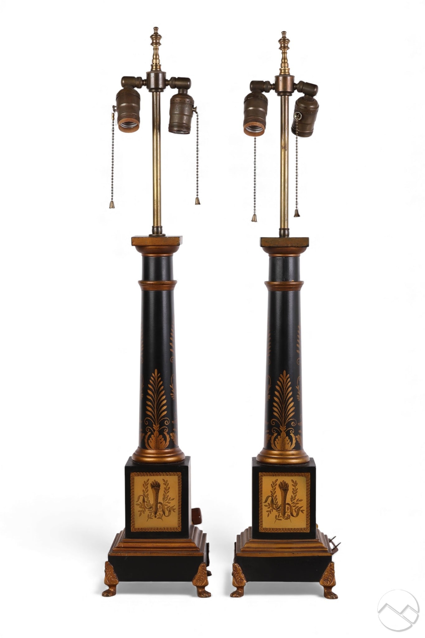 French Pair of Neoclassical Toleware Column Lamps (1 of 9)