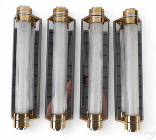 Art Deco Skyscraper Brass & Glass Sconces 4pc LOT