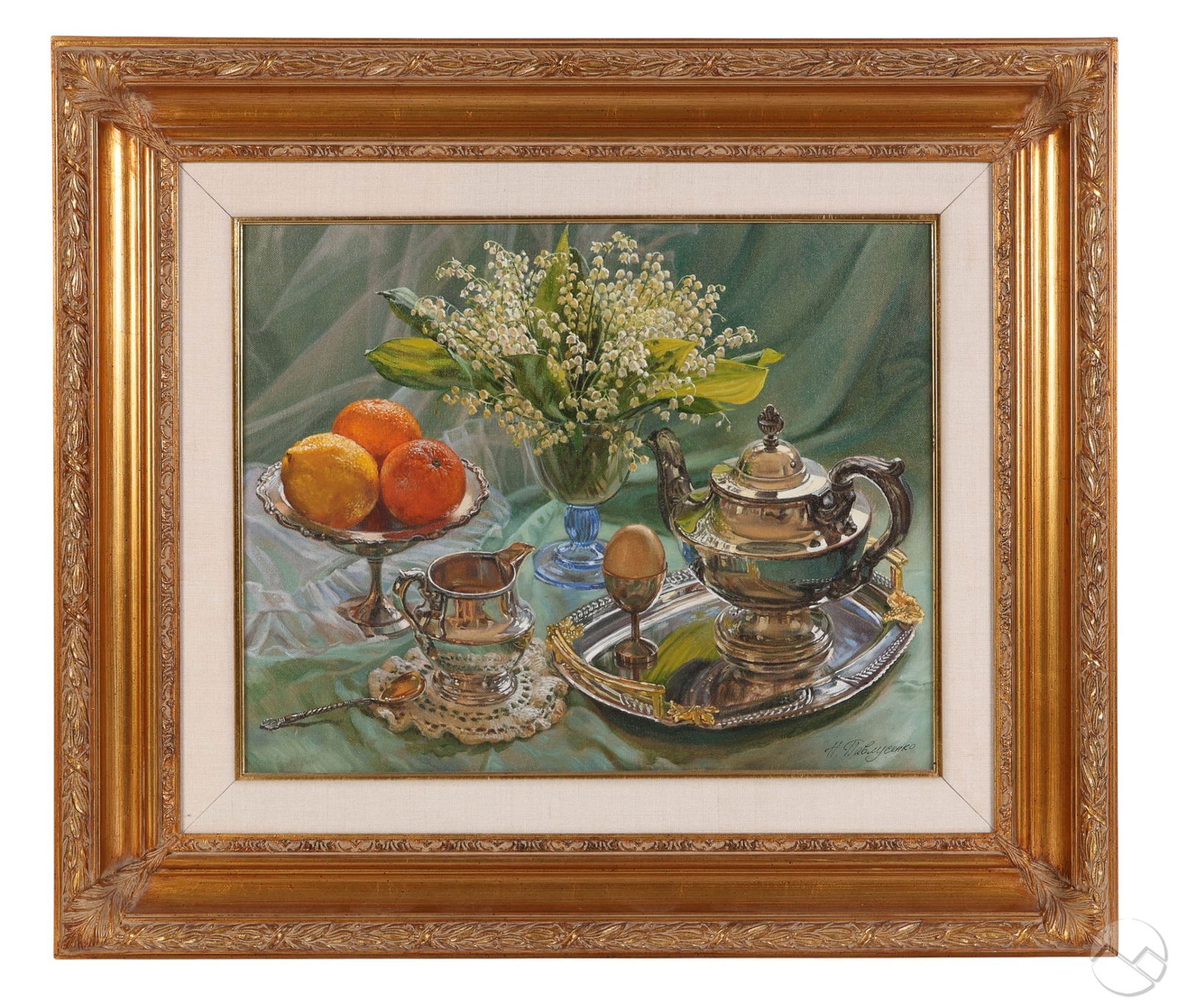 Still Life Floral Tea Service Oil Painting SIGNED (1 of 7)