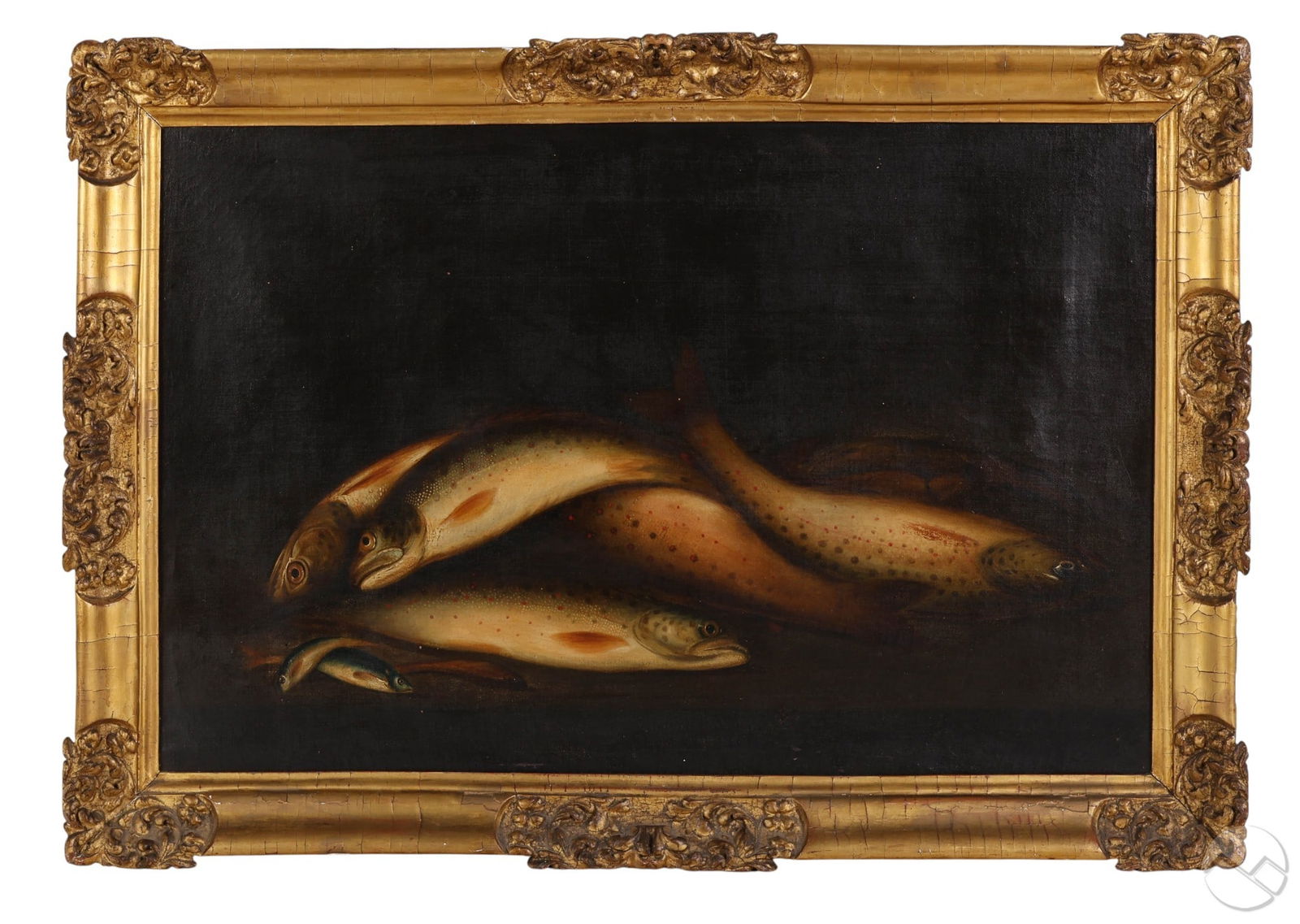 Antique Still Life Group of Fish on Table Painting (1 of 7)