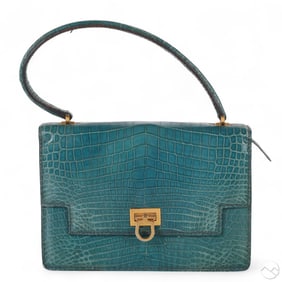 Gucci Vintage Blue Exotic Crocodile Handbag Purse