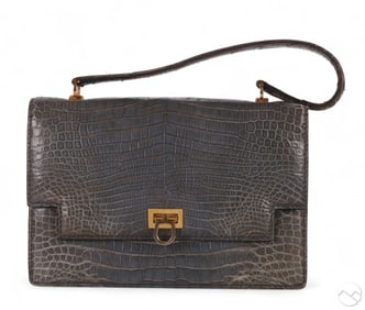 Gucci Vintage Grey Exotic Crocodile Handbag Purse