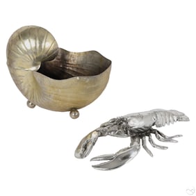 Silverplate Nautilus Vase & Lobster Figure 2pc LOT