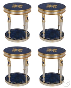 French Egyptian Style Round Silver Tables 4pc LOT